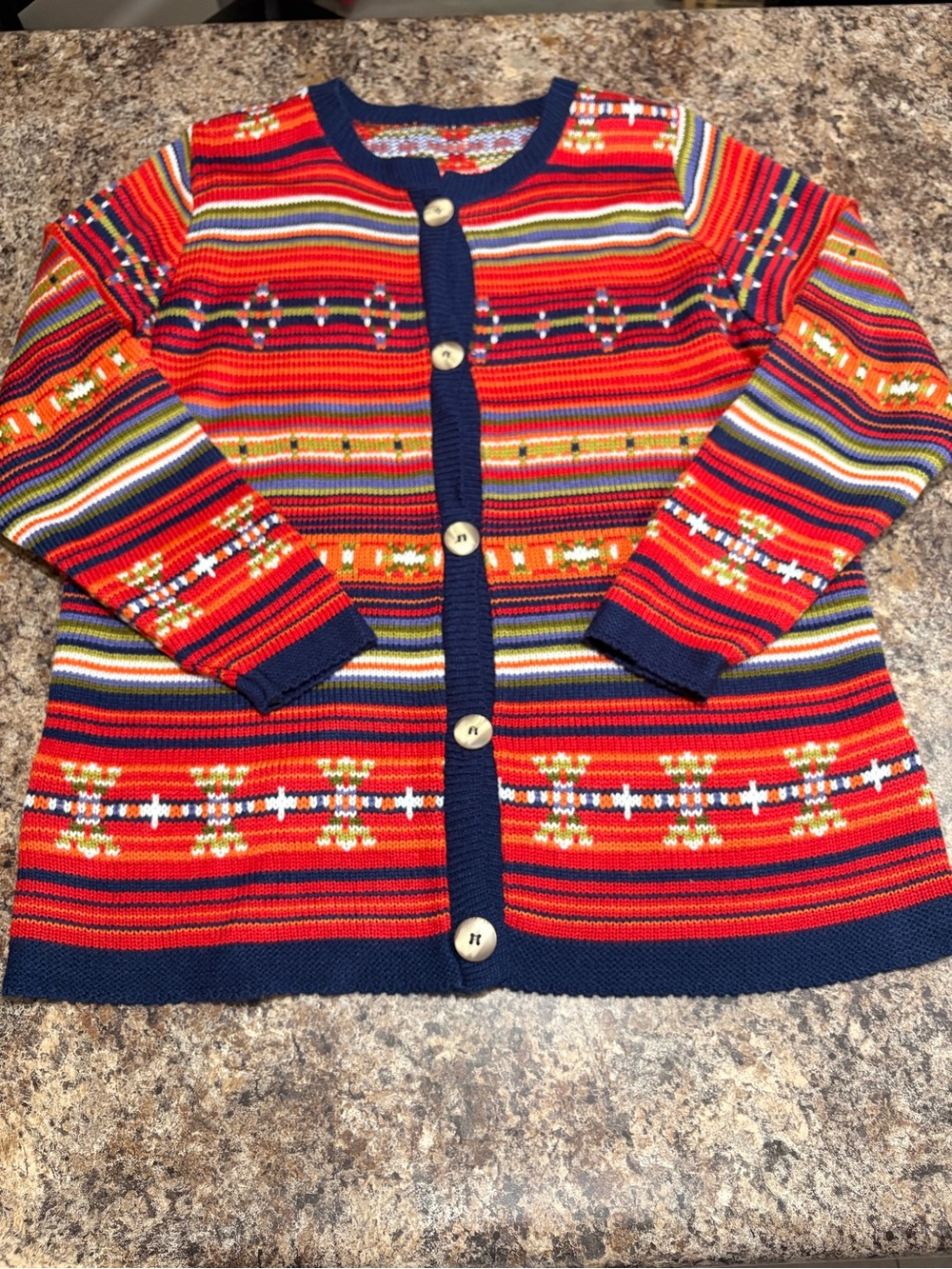 Multicolor Striped Button-Front Women's Sweater - Red Accent